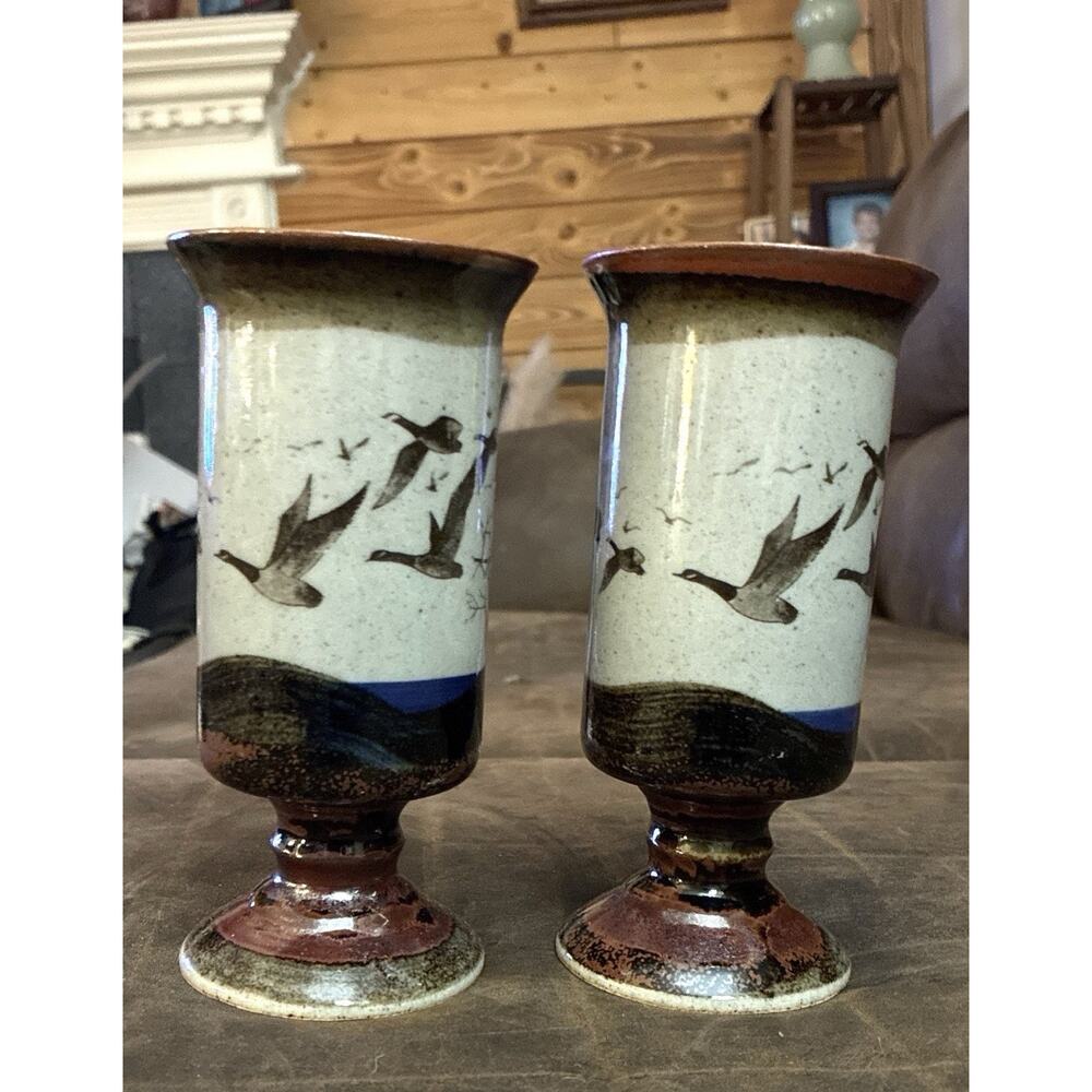 Two Vintage Otagiri Studio Pottery Footed Handle Geese Mugs - Picture 2 of 6